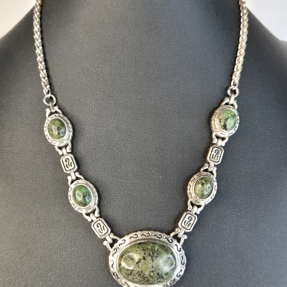 Rare OOAK Vintage Sterling Silver 925 Thailand Chrysoprase Necklace Artisan 43g